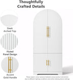 72" Tall Arched Kitchen Pantry Cabinet, Fluted Storage Cabinet with 8 Door Shelves, 3 Adjustable Shelves & Hidden Drawer for Kitchen Dining Bathroom (White)