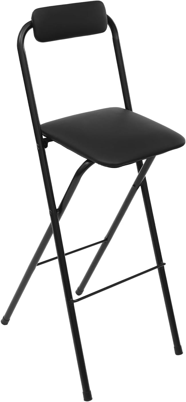 1 Pcs Folding Bar Stools, 29.5 Inch Portable Tall Chairs with Backrest, Carbon Steel Frame and PU Padded Seat for Kitchen, Cafe, Living Room, Camping (Black-2)