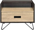 One Drawer Nightstand with Open Compartment, Oak and Black,for Small Spaces