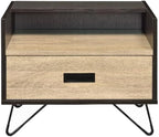 One Drawer Nightstand with Open Compartment, Oak and Black,for Small Spaces