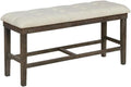 MAKLAINE Upholstered Counter Height Dining Bench, Beige Linen Fabric, Tufted Seat, Rustic Dark Oak Wood Base, 48" L x 16" W x 24" H, Sturdy Kitchen Seating for 2 People