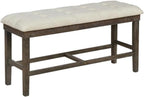MAKLAINE Upholstered Counter Height Dining Bench, Beige Linen Fabric, Tufted Seat, Rustic Dark Oak Wood Base, 48" L x 16" W x 24" H, Sturdy Kitchen Seating for 2 People
