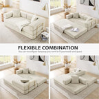 4-in-1 Folding Convertible Sofa Bed, 78 Inch Couch with Fixed-Shape Frame, Corduroy Loveseat Sleeper with Pull Out Bed, Floor Sofa Modular Futon Couch for Living Room Bedroom Lounge (Beige)