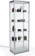 Displays2go Locking Glass Display Case, Illuminated, Silver
