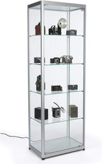 Displays2go Locking Glass Display Case, Illuminated, Silver