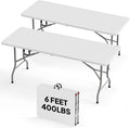 Bonnlo 2P Folding Table 6ft, Portable Collapsible Plastic White Long Tables for Party, Camping, Banquet, Craft, Dining, Wedding, Outdoor and Indoor Use
