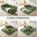 4-in-1 Folding Convertible Sofa Bed, 78 Inch Oversized Corduroy Upholstered Couch, Loveseat Sleeper with Pull Out Bed, Floor Sofa Modular Futon Couch for Living Room Bedroom Lounge, Green