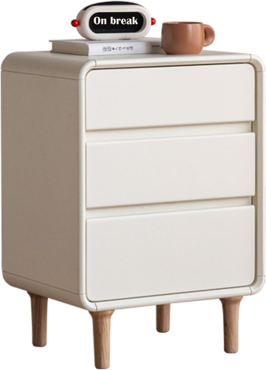 3-Drawers White Wood Nightstand, Mid Century Modern Nightstands, Tall Night Stand for Bedroom, Wood Bedside Tables for Dorm, Sturdy(Rubberwood, 24.88" H)