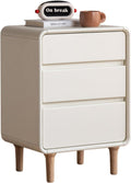 3-Drawers White Wood Nightstand, Mid Century Modern Nightstands, Tall Night Stand for Bedroom, Wood Bedside Tables for Dorm, Sturdy(Rubberwood, 24.88" H)