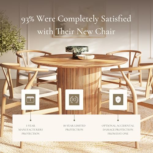 POLY & BARK Weave Dining Chair – Mid-Century Modern Wishbone Dining Chair with Arms, Solid Wood Frame, Indoor Use – Oak – Single - Ideal for Dining Room, Kitchen, or Stylish Accent Setting