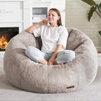 Hobestluk Large Bean Bag Chair for Adults to Relax, Donut-Shaped (Brown) | Special Donut Design, Memory Foam Filling, Comfortable Stuffed Sofa, Relaxing, Reading or Playing, Soft Plush Faux Fur Fabric