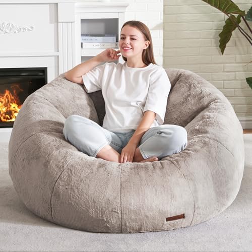 Hobestluk Large Bean Bag Chair for Adults to Relax, Donut-Shaped (Brown) | Special Donut Design, Memory Foam Filling, Comfortable Stuffed Sofa, Relaxing, Reading or Playing, Soft Plush Faux Fur Fabric