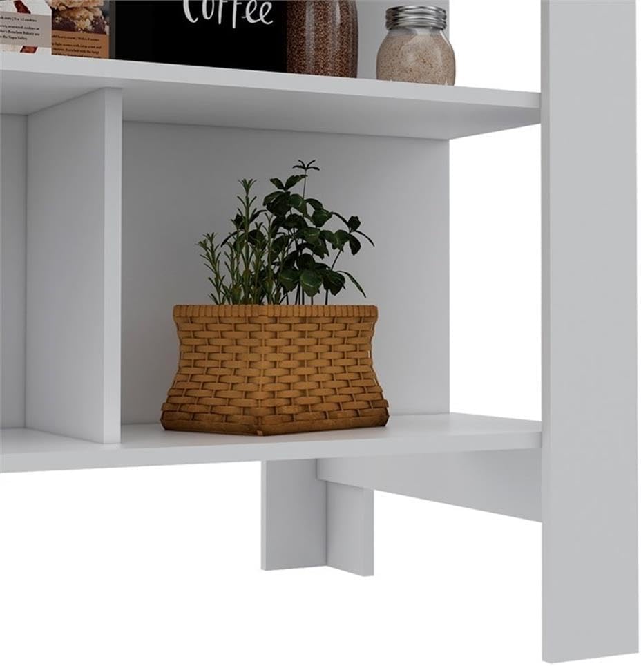 Tuhome Furniture Cala Modern Engineered Wood Kitchen Islands with Large Table Top & 3 Storage Shelves, Easy Assembly, in White/Walnut Finish