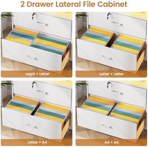 SEDETA 59" Filing Cabinet with Lock Drawers fits Legal Size for Home Office | White Lateral 2 Drawers File Cabinet with Acrylic Display Cabinet, Power Strip, Printer Stand with Storage Shelves for Office
