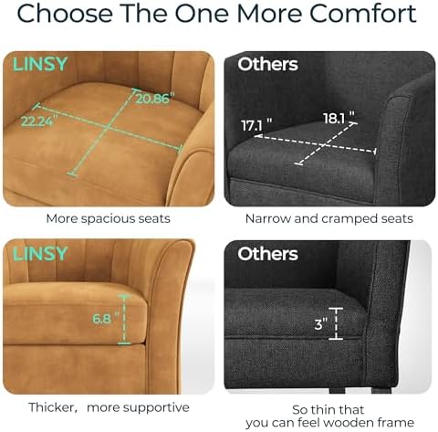 LINSY Large Swivel Accent Chair with Ottoman, Velvet Barrel Chair with Footrest, Modern Upholstered Comfy Reading Chair Armchair for Living Room, Bedroom, Study Room, Office, Yellow