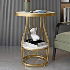 Telephone Table, Side Table Marble Small Round Table Living Room Telephone Table Sofa Corner Table Bedroom Bedside Table Balcony Coffee Table,50x63CM (