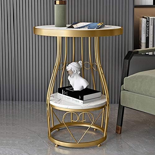 Telephone Table, Side Table Marble Small Round Table Living Room Telephone Table Sofa Corner Table Bedroom Bedside Table Balcony Coffee Table,50x63CM (