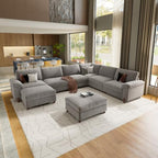 SITJOY Cloud Couch Sectional, 6 Seater V-Shaped, Chenille in Light Gray | Detachable and Washable Cover, Sectional Sofas for Living Room, Deep Seat Wide Couch with Chaise, Storage Ottoman