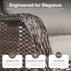 Belord 5 Piece Wicker Patio Furniture Set, Outdoor Swivel Rocker Chairs Set of 2 with Ottomans and Loveseat, All Weather Patio Conversation Furniture Set, for Porch Pool, Brown Wicker/Beige