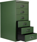Bisley 6-Drawer Steel MultiDrawer Cabinet - Olive Green | Chrome Pull Handles with Label Holders, Powder-Coated Steel, Removable Drawers, Fits Under Most Desks, Labels Included