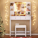 Vanity Desk with LED Mirror, 3 Lighting Modes and Chair | Small Makeup Vanity Table Set with Drawers, Dressing Table with Power Outlet for Girls Bedroom, White
