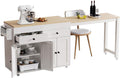 ZOEDO K&K 74.5 Inch Kitchen Island with Extendable Dining Table, Rolling Kitchen Island on Wheels with Spice Rack and 2 Drawers, 4 Door Cabinet, for Kitchen, Dining Room, White (One Package)
