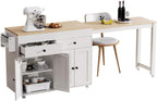 ZOEDO K&K 74.5 Inch Kitchen Island with Extendable Dining Table, Rolling Kitchen Island on Wheels with Spice Rack and 2 Drawers, 4 Door Cabinet, for Kitchen, Dining Room, White (One Package)