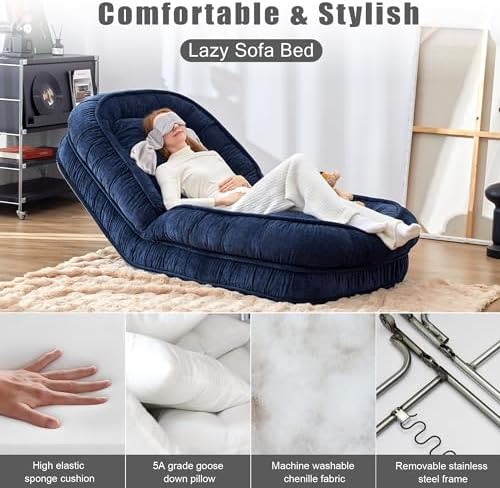 LouannTatami Foldable Lazy Sofa Bed Floor Chair - Adjustable Human Dog Bed for Adults Kids Floor Seats - Cozy Small Couch for Home Living Room(Blue)
