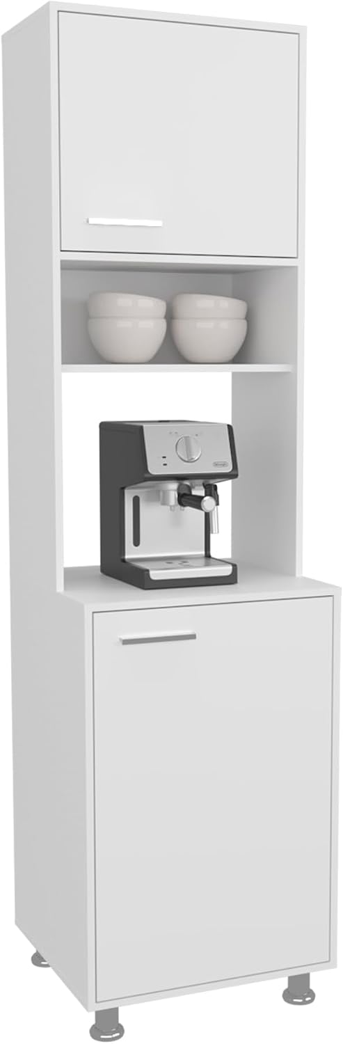 Kitchen Pantry with 2 Doors and 5 Shelves in White | Tall vertical design with 5 shelves for efficient kitchen storage