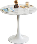 Round Dining Tulip Table for 4, Mid-Century Modern Table with Sturdy Metal Pedestal for Kitchen, Bistro, Cafe, Leisure (Faux Marble White, 31.5 INCH)