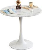 Round Dining Tulip Table for 4, Mid-Century Modern Table with Sturdy Metal Pedestal for Kitchen, Bistro, Cafe, Leisure (Faux Marble White, 31.5 INCH)