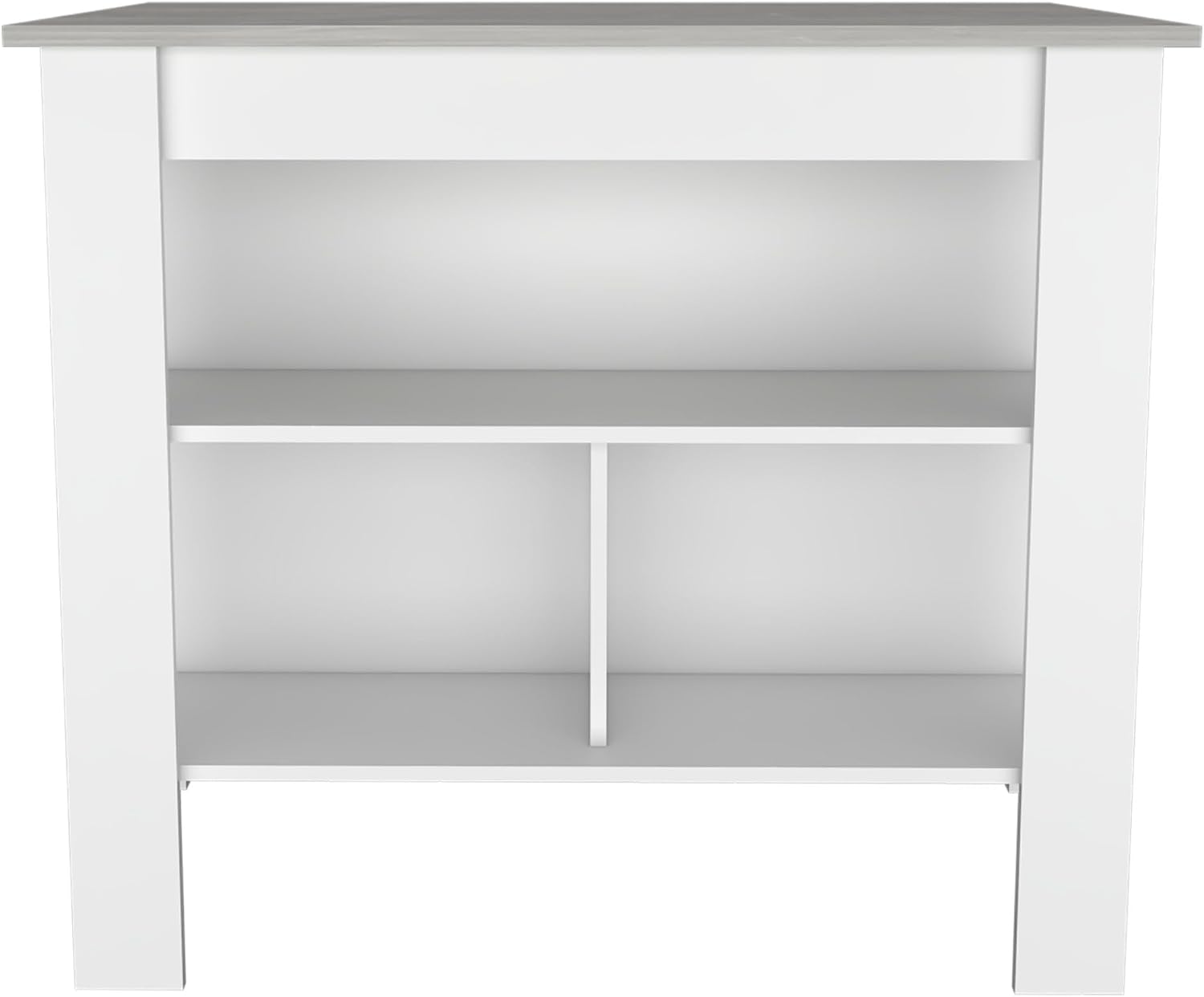 Kitchen Island with Four Legs and Three Shelves - White/Ibiza Marble | Three shelves and four legs provide ample storage and stability