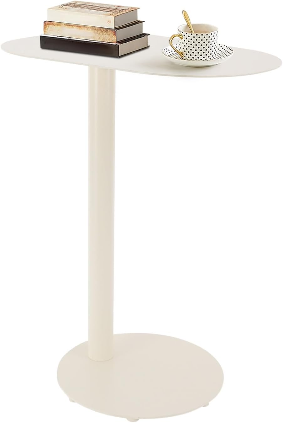 C-Shaped Side Table, Metal Coffee and Bedside Table, Small Cream White End Table for Couch Sofa and Bed, Living Room, Bedroom, and Office Use, 20" x 14" x 25"