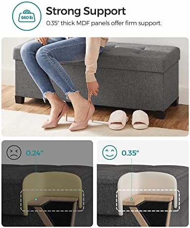 SONGMICS Storage Ottoman Bench, Foldable Foot Rest with Legs | End of Bed Bench, Storage Chest, 43.3 x 15 x 15.8 Inches, Load up to 660 lb, Slate Gray, MELISA Collection ULSF018G01