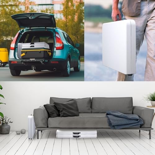 34" Square Folding Card Table,Fold-in-Half Utility Portable Table,White | Heavy Duty HDPE Tabletop,Carrying Handle,Removable Legs with Two Height,Indoor Outdoor for Picnic,Camping,Party,Game