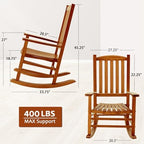 Hupmad Wooden Oversized Porch Rocker Chair with High Back and Armrest, All Weather Slatted Rocker for Backyard, Garden, 400 lbs Support, Natural