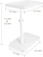 YYW Adjustable C-Shaped End Table with Removable Wheels & Convertible Base - 360° Swivel Height-Adjustable (17.7"-31.5") Sofa/Bedside Table, Minimalist Solid Colors for Modern Spaces (White)