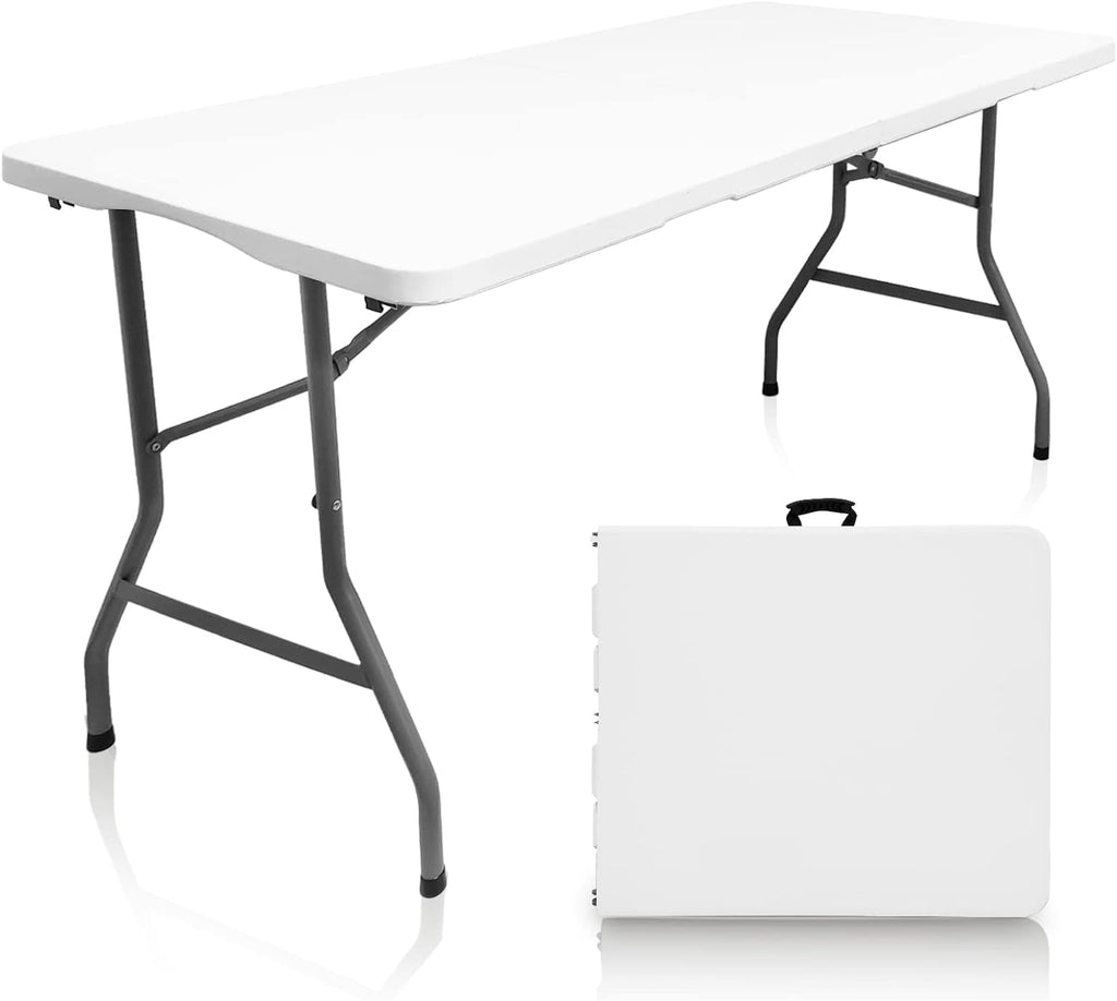 5FT Folding Table,Versatile Foldable Table,Portable | Utility folding table ideal for camping, picnics, parties, and indoor & outdoor events. Lightweight design, easy to store.