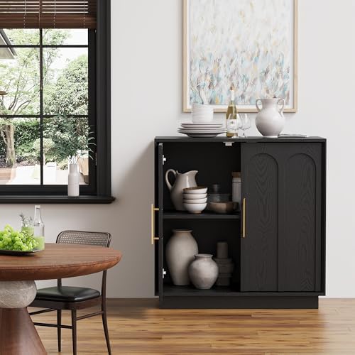 FORTUNETEC 31.5" Modern Sideboard Buffet Cabinet with Storage, Black