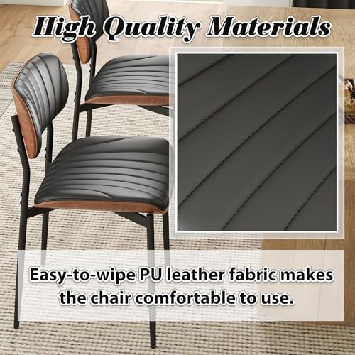 HENGJIANYI Bentwood Dining Chairs Set of 2, Modern PU Leather Dining Room Chairs with Metal Legs, Mid Century Upholstered Kitchen Chairs with Curved Back and Seat, Black