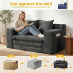 Couch, Loveseat Sleeper Sofa Bed – 3-in-1 Convertible Couch Bed with Side Pockets & Handle,Pull Out Corduroy Futon for Small Space,Living Room & Bedroom,2 Pillows Included,No Assembly