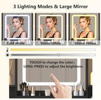 Wodeer Black Makeup Vanity Desk with Mirror & Lights, Modern Vanity Table with Charging Station, 7 Drawers, Glass Cabinet, Adjustable Shelves, Bedroom Dressing Table Set for Women & Girls