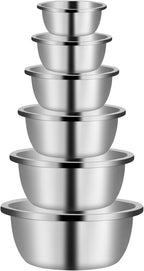 Stainless Steel Mixing Bowls-6 Piece Metal Meal Prep Bowls, Nesting Bowls for Easy Storage,Great for Cooking, Baking, Salad