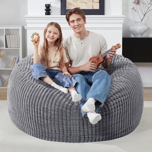 3 FT Bean Bag Chair,3' Big Bean Bag,Large Bean Bag Chairs for Adults | Comfy Beanbag Chairs with Memory Foam Filled,Soft Bean Bag Sofa with Machine Washable Dutch Corded Plush Cover-Dark Grey