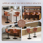 Bar Stools Set of 3 - Swivel Counter Height Barstools (Height Adjustable) | Modern Faux Leather Barstool/Chairs with High Backrest, 16.14" Large Base, Suitable for Kitchen Island, Dining Room (Brown)