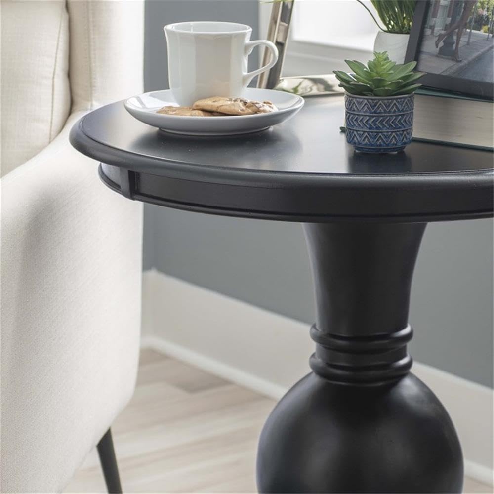 Pemberly Row Set of 2 Round Wood Accent Tables with Pedestal Base in Jet Black