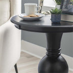 Pemberly Row Set of 2 Round Wood Accent Tables with Pedestal Base in Jet Black