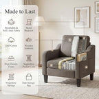 Accent Chairs Set of 2 for Living Room, Mid-Century Upholstered Armchair with Foldable Table & 2 Side Pockets, Modern Linen Wooden Sofa Chair for Bedroom & Reading Room, Brown
