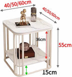 BK&MF Modern Small End Table with Metal Frame,Mobile 2 Tier Sofa Table Living Room Accent Table Narrow Bedside Storage Shelf for Bedroom, Small Spaces,D,80x40x55cm(31x16x22inch)