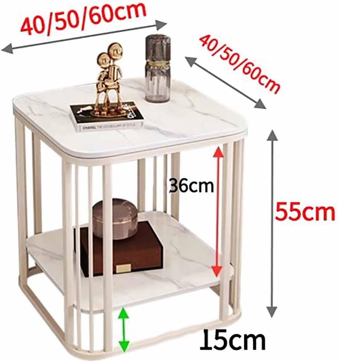 BK&MF Modern Small End Table with Metal Frame,Mobile 2 Tier Sofa Table Living Room Accent Table Narrow Bedside Storage Shelf for Bedroom, Small Spaces,D,80x40x55cm(31x16x22inch)